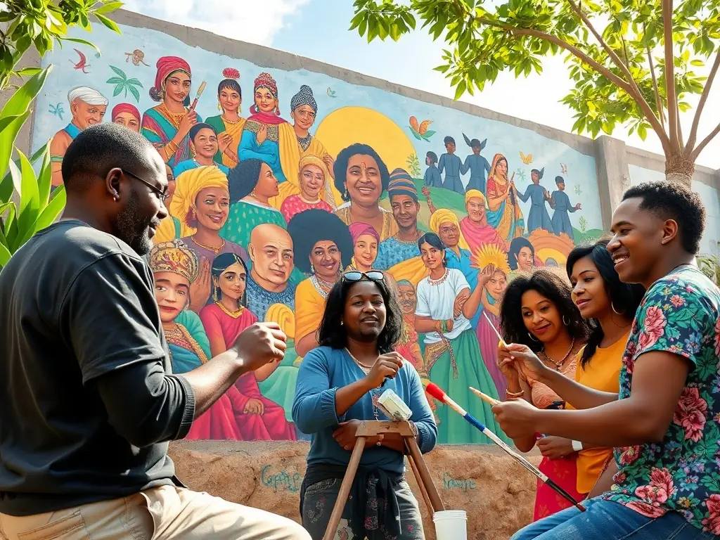 A visual representation of a community art project facilitated by ASS POINT D ORGUE, emphasizing the organization's focus on community engagement and cultural enrichment.