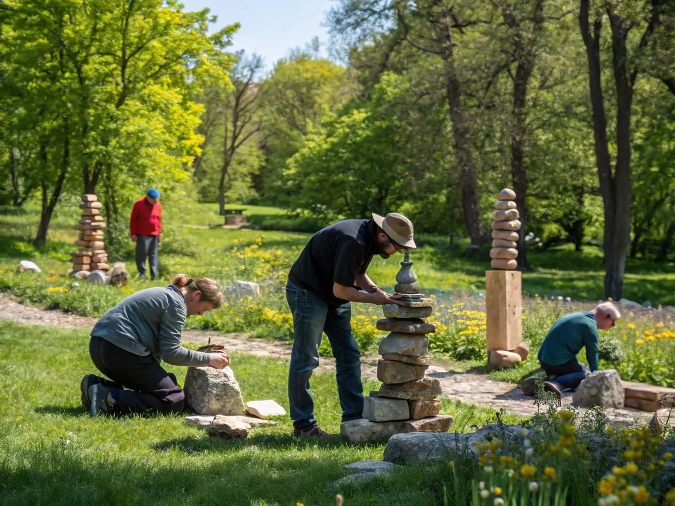 A dynamic photograph of artists collaborating on a public art installation, demonstrating APO's initiative to bring art into public spaces and engage the community in creative expression.