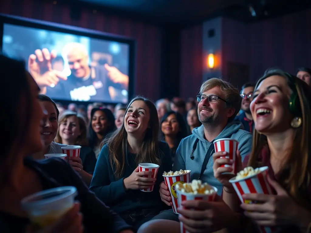 A visually striking image of a film screening event, highlighting the audience's captivated expressions and the cinematic atmosphere, representing APO's commitment to supporting regional cinema and film appreciation.